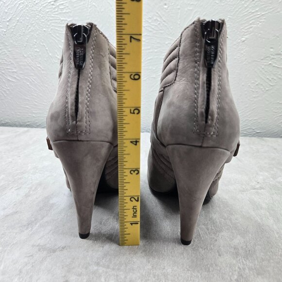 Peep Toe High Heel Boots Suede Gray Quilted Buckle Moto Dress Ankle Booties Sz 7 - Picture 4 of 12